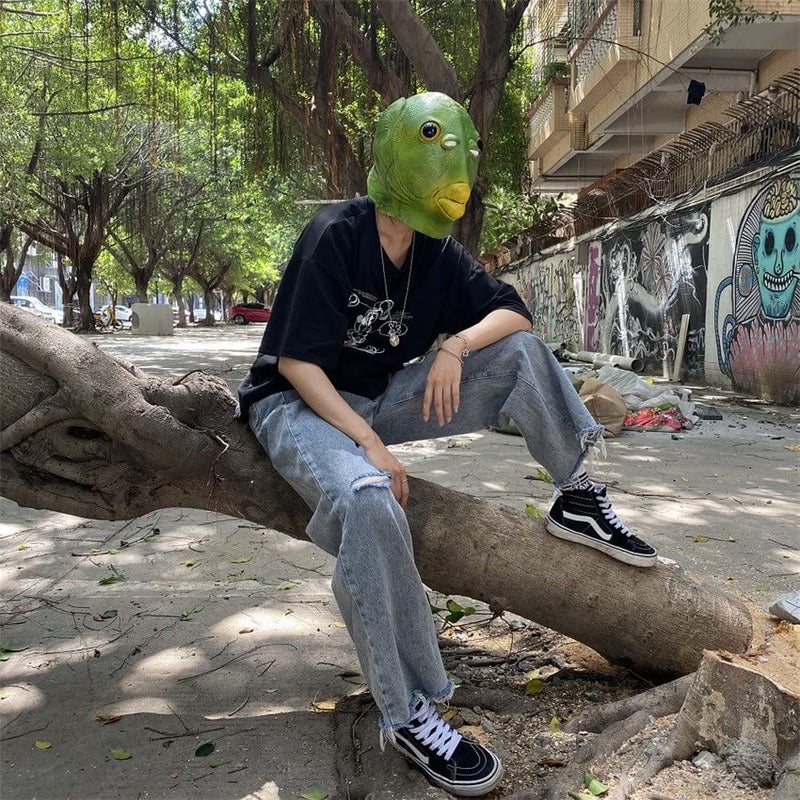 MOLEZU Green Fish Mask for Adult, Realistic Latex Full Head Funny Costume for Halloween Carnival Party Animal Cosplay Prop. - Image 3
